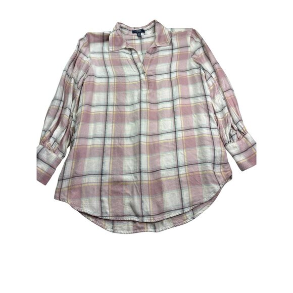 Chaps Womens Plaid Button Front Popover Flannel Top Size S Long Sleeve - Picture 3 of 9